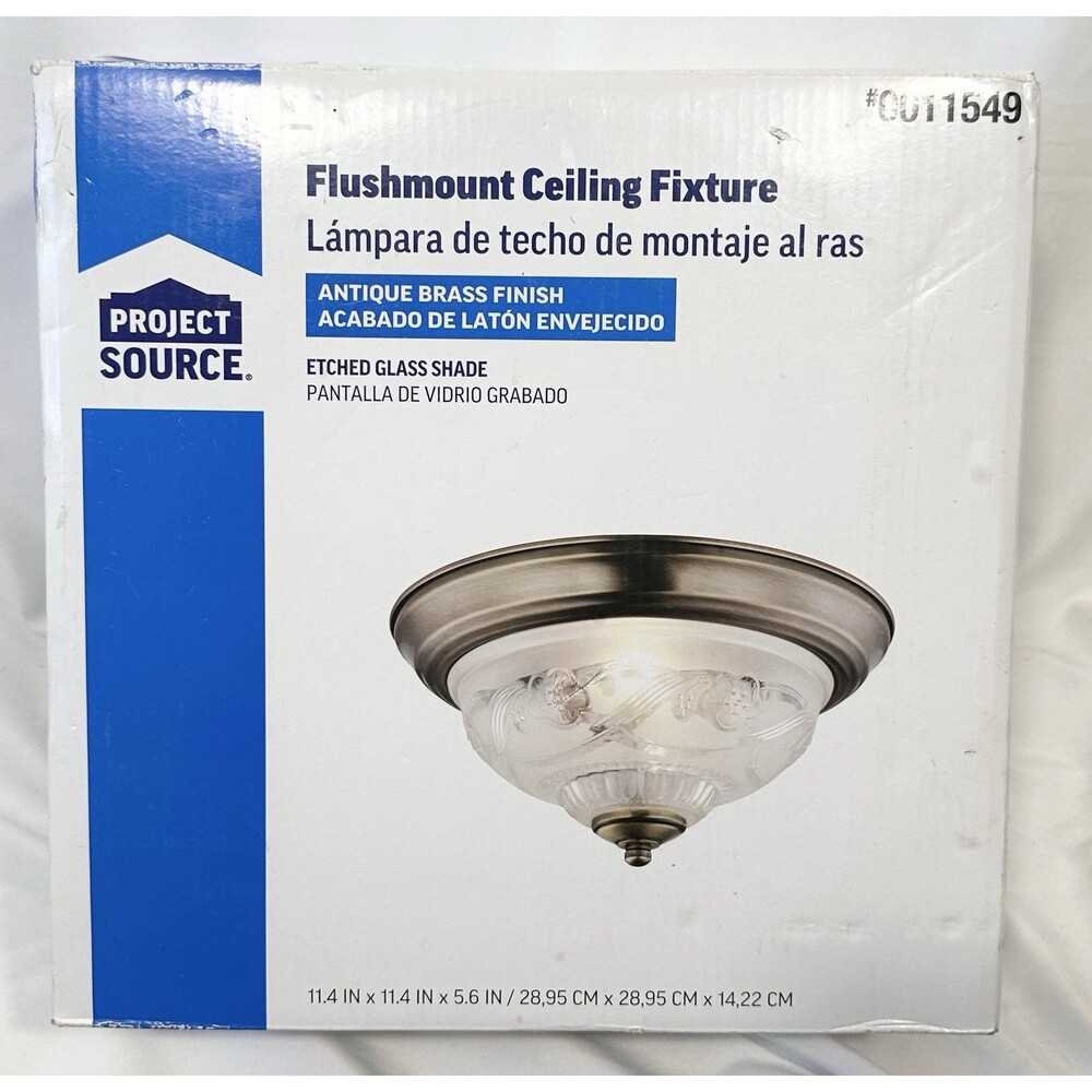 NEW PROJECT SOURCE FLUSHMOUNT CEILING FIXTURE Etched Glass Shade #0011549